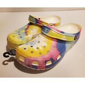 Crocs Men's and Women's Classic Tie-Dyed Clogs | White Multi Crocs Size M10/W12